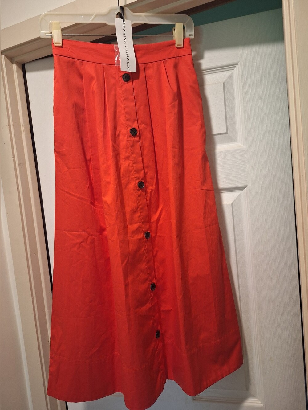 Karina Grimaldi Bright RED POPPY Button-Front Maxi Skirt